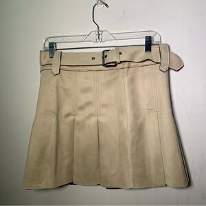 ZARA NWT Classic Tan Faux Suede Pleated Skirt with belt size M ref 3046/051